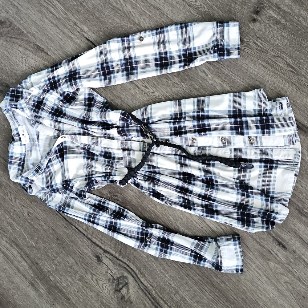 Plaid Button-Up Dress with Tie Waist